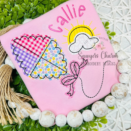 BUNDLE Scallop kite and bow with cloud and sunshine bean stitch/zig zag applique machine embroidery design file, quick stitch, summer spring