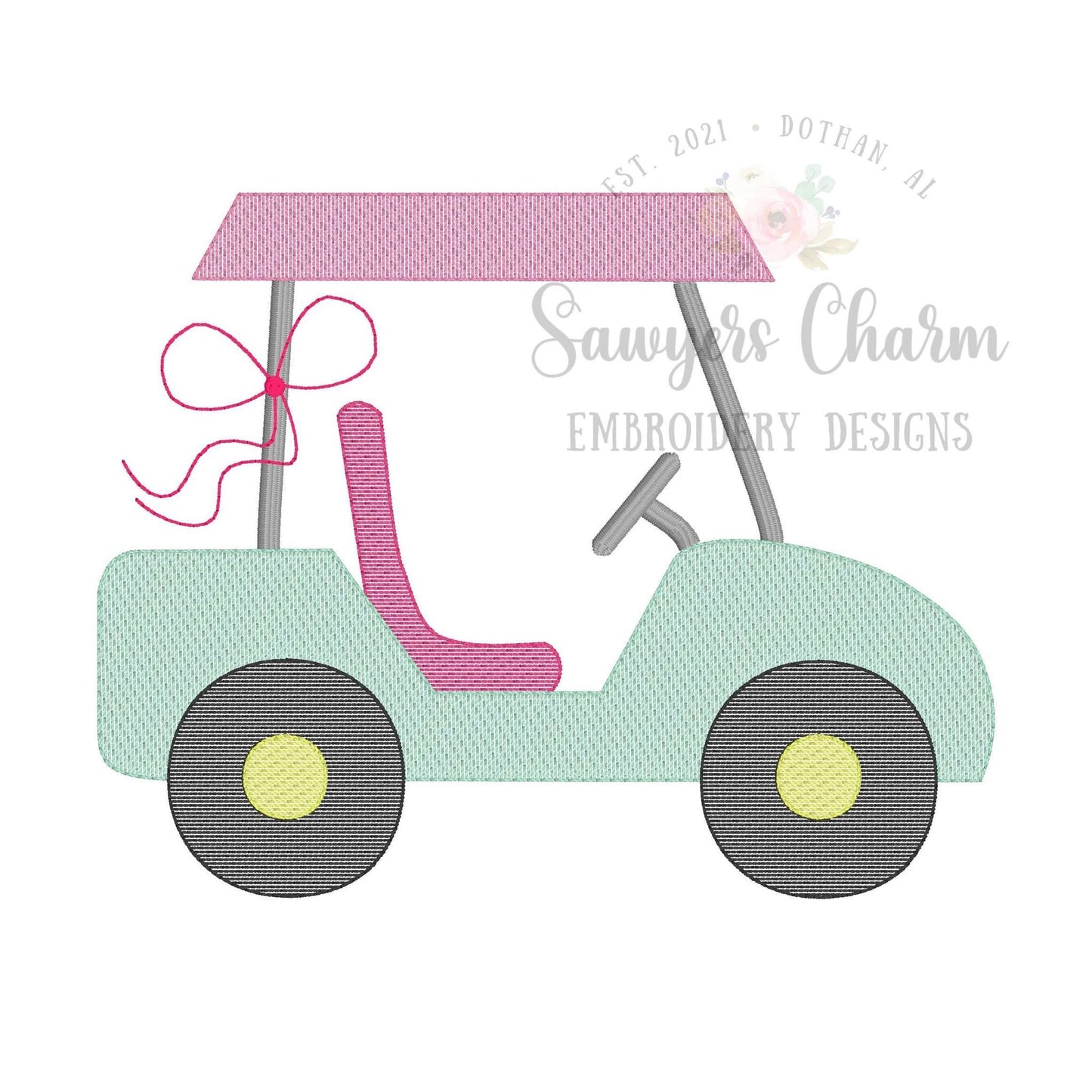 BUNDLE Golf carts sketch stitch machine embroidery design file, quick stitch, with/without bow, golfer, bean stitch details, girl, boy