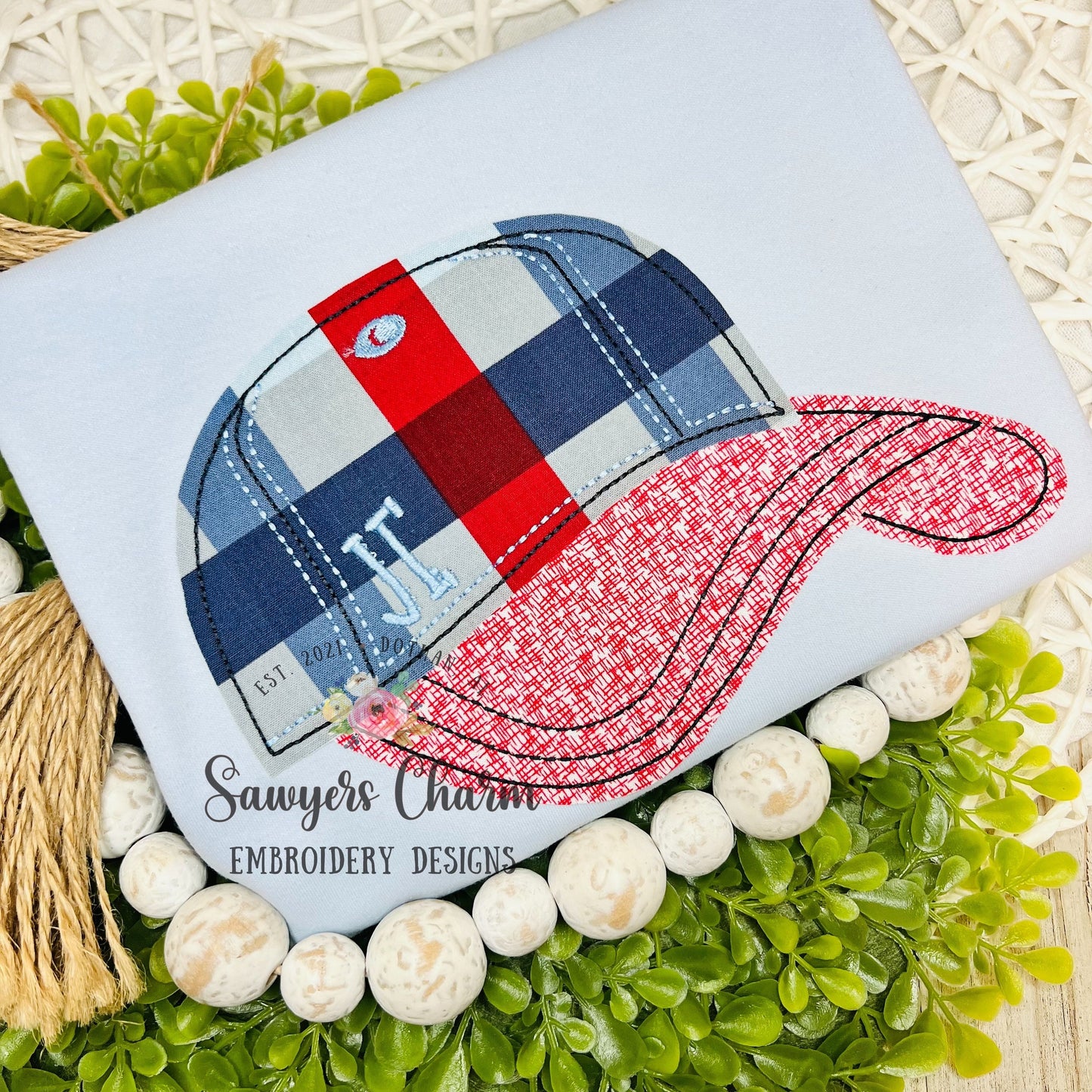 BUNDLE Ball cap/hat bean & zig zag stitch machine applique embroidery design file, ballgame, sports, quick stitch, little boy