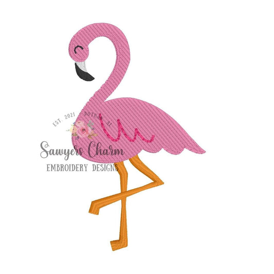 BUNDLE Mini fill flamingo bird with & without bows, machine embroidery design file, jungle, zoo, baby, perfect for monograms or left chest