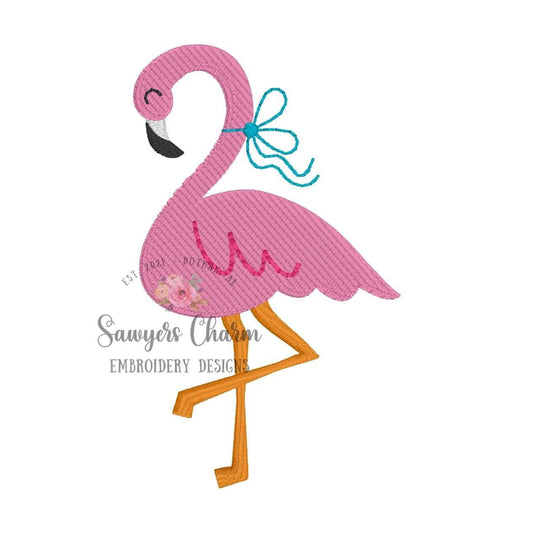 BUNDLE Mini fill flamingo bird with & without bows, machine embroidery design file, jungle, zoo, baby, perfect for monograms or left chest