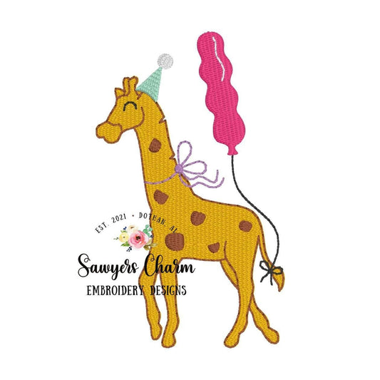 BUNDLE Mini fill party giraffe with & without bows, machine embroidery design file, jungle, zoo, birthday balloon, baby, left chest monogram
