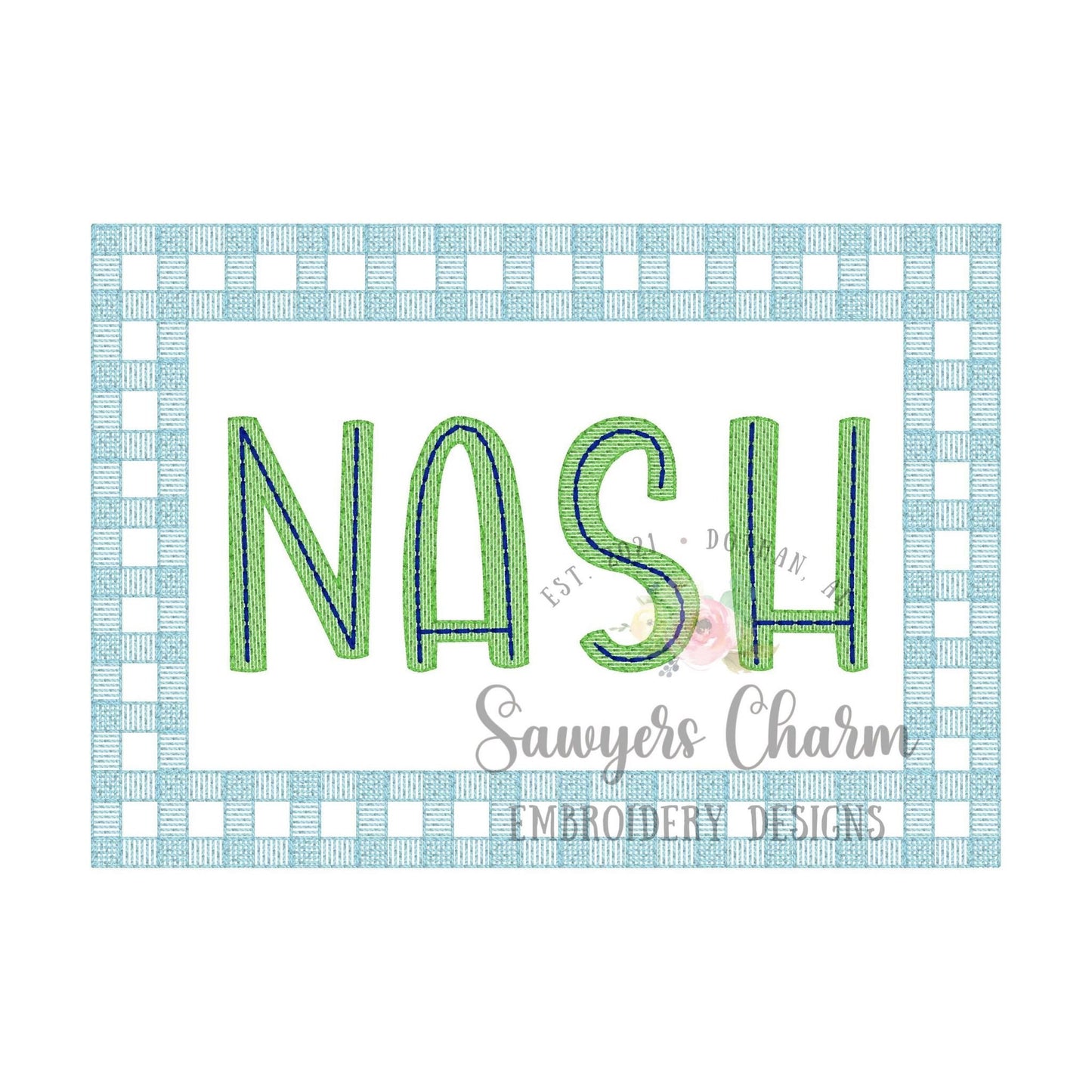 BUNDLE Gingham monogram frames, sketch stitch machine embroidery design file, rectangle, square, circle, quick stitch, girl, boy, baby