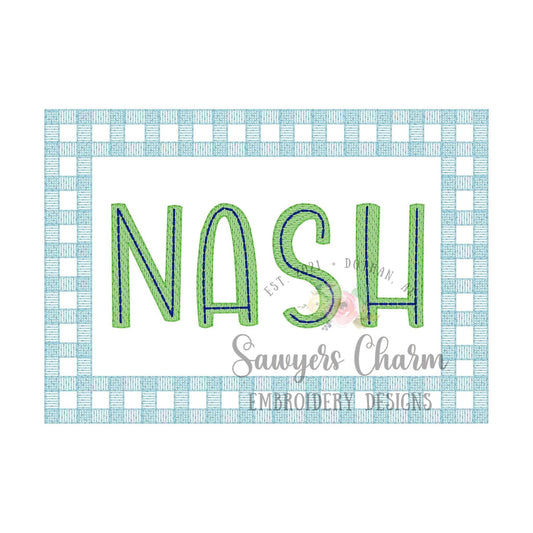 BUNDLE Gingham monogram frames, sketch stitch machine embroidery design file, rectangle, square, circle, quick stitch, girl, boy, baby