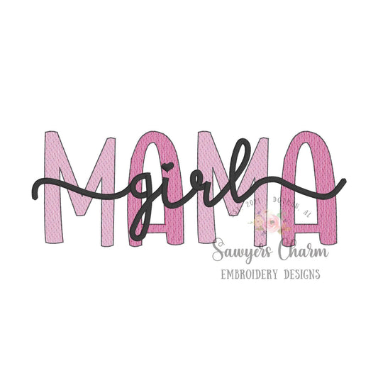 Girl Mama light fill sketch stitch machine embroidery design file, satin stitch, vintage retro, girly Mother's Day, mom, 12" through 6" wide