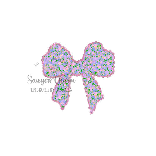 Bow with streamers zig zag stitch machine applique, embroidery design file, quick stitch, coquette, girls, hair ribbon, vintage