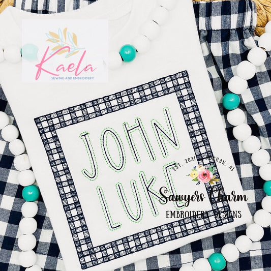 BUNDLE Gingham monogram frames, sketch stitch machine embroidery design file, rectangle, square, circle, quick stitch, girl, boy, baby