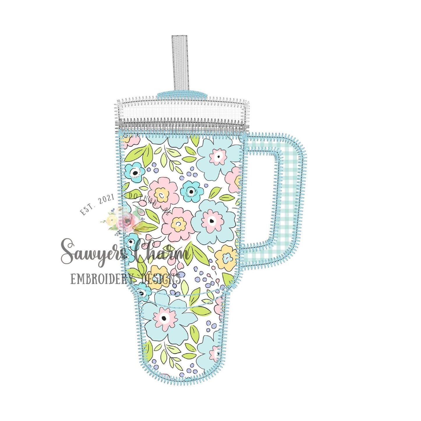 BUNDLE Tumbler to go water cups with straw bean & zig zag stitch machine applique embroidery design file, quick stitch, mom life on the go
