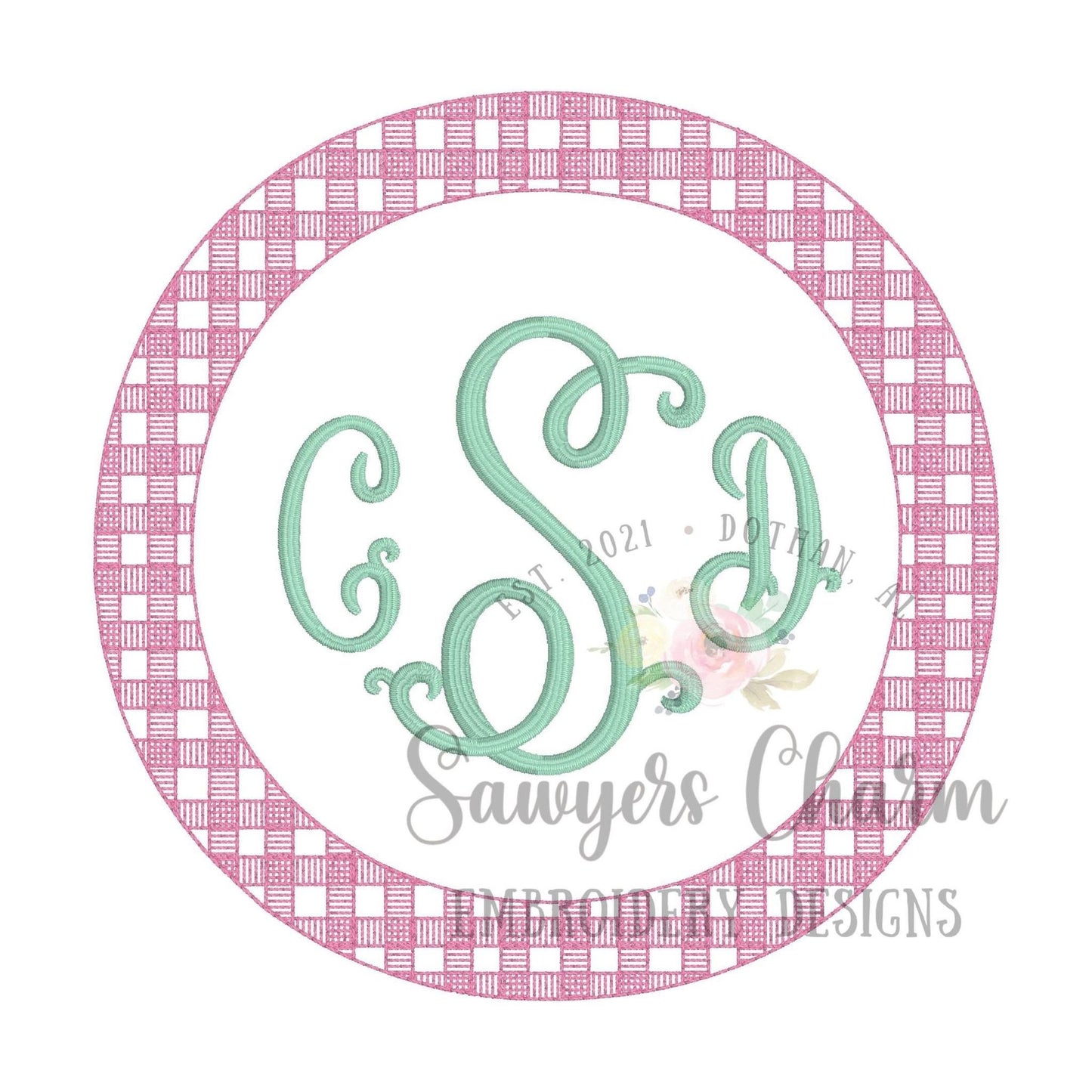BUNDLE Gingham monogram frames, sketch stitch machine embroidery design file, rectangle, square, circle, quick stitch, girl, boy, baby