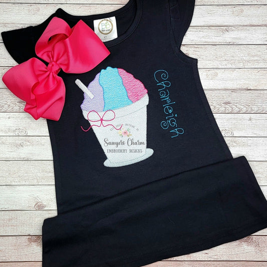 BUNDLE Snoball in cup with straw with & without bow sketch stitch machine embroidery design file, summer, spring snacks, ice cream snow cone