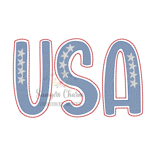 BUNDLE USA with & without bows sketch stitch machine embroidery design, bean stitch, 4th of July, patriotic, stars/stripes, red white blue