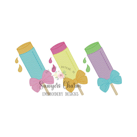 Push up ice cream with bows light fill sketch stitch trio, machine embroidery design file, summer, spring, snacks, popsicles