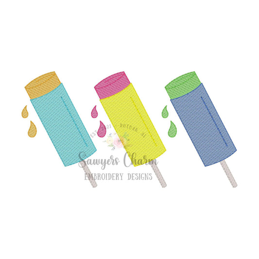 Push up ice cream with light fill sketch stitch trio, machine embroidery design file, summer, spring, snacks, popsicles, quick stitch