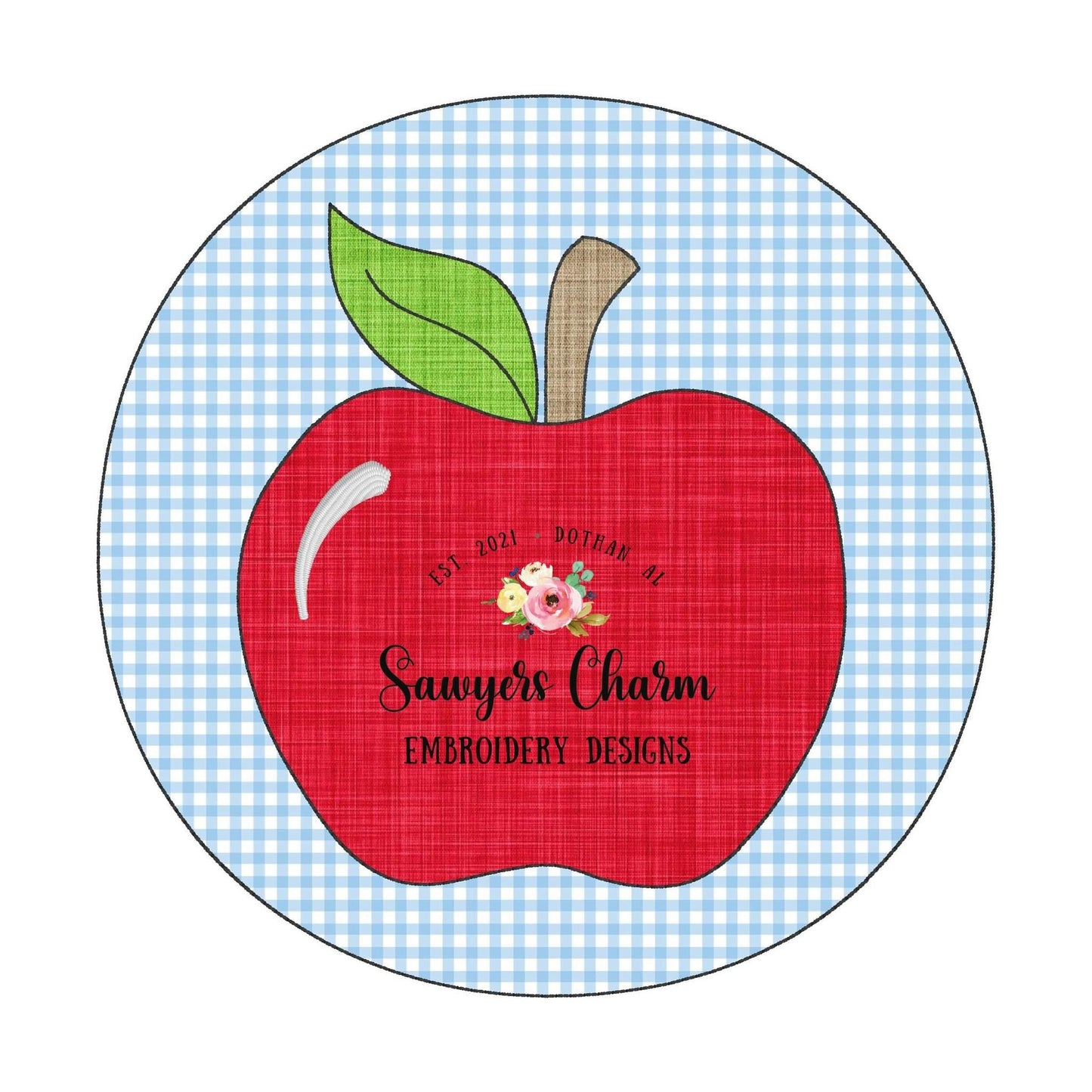 BUNDLE Apple in circle patch, bean & zig zag stitch applique machine embroidery design file, back to school, quick stitch