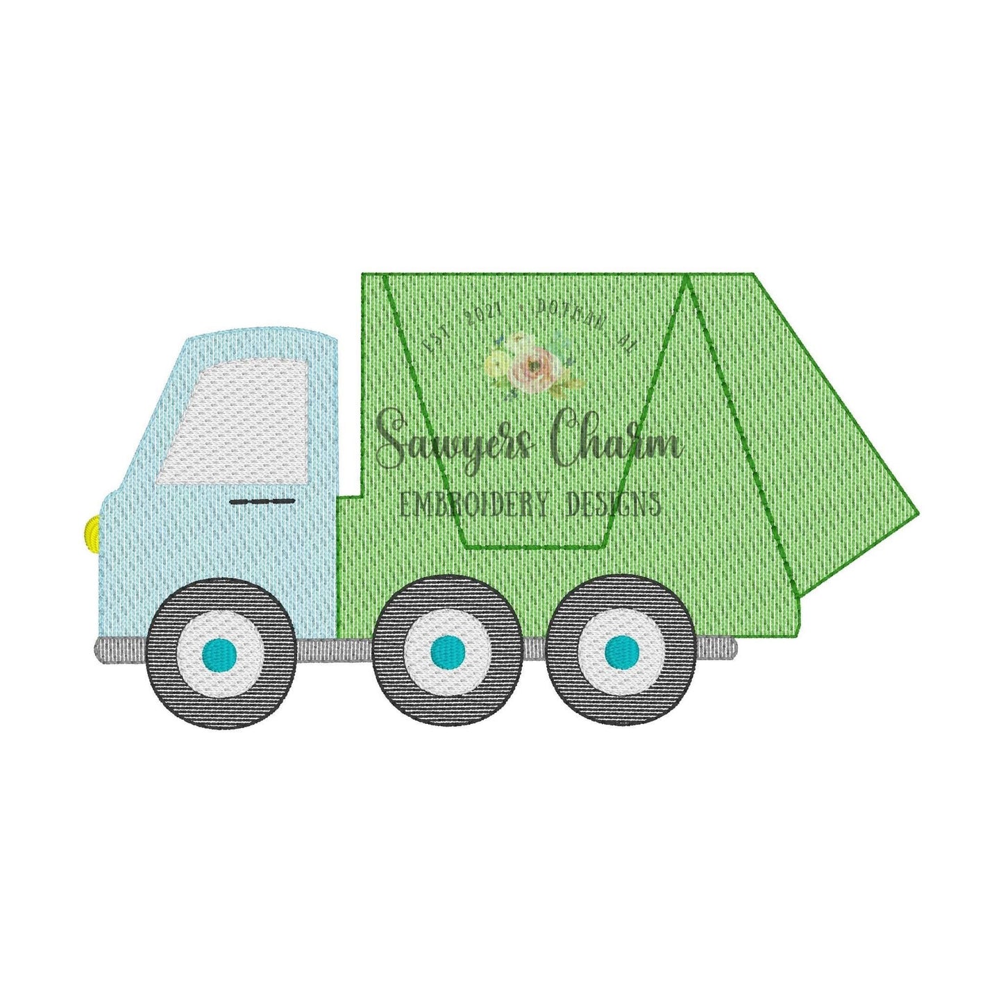 Garbage truck WITHOUT recycle symbol, sketch stitch machine embroidery file, construction vehicle, city truck, transportation, trash, quick