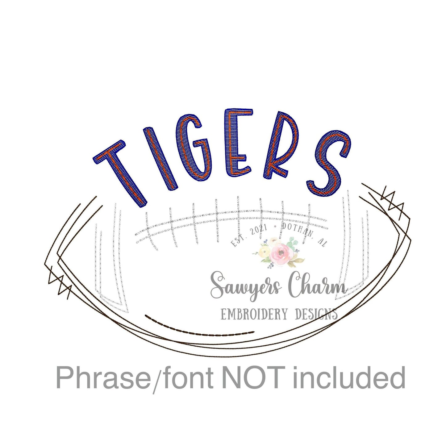 Squiggly scribble open football bean stitch machine embroidery design file, Perfect for monogram, quick stitch, fall, sports fan, game day