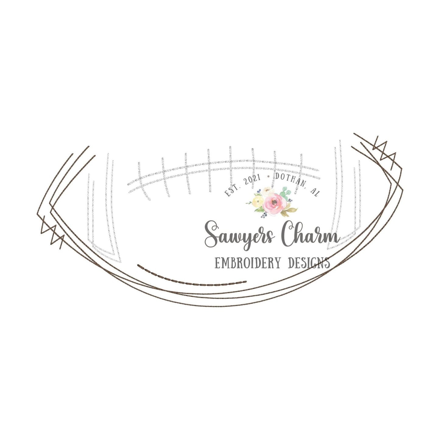 Squiggly scribble open football bean stitch machine embroidery design file, Perfect for monogram, quick stitch, fall, sports fan, game day