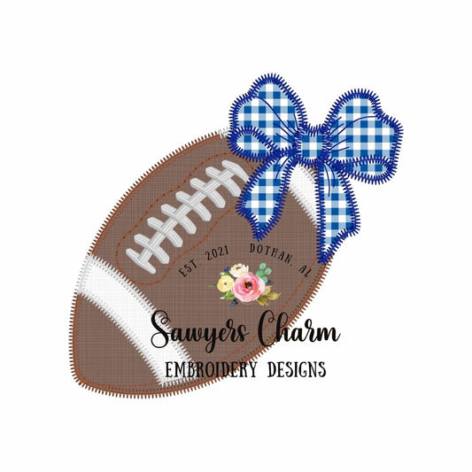 BUNDLE Football with bow, bean & zig zag stitch machine applique embroidery design, quick stitch, fall sports, big/little sister, coquette