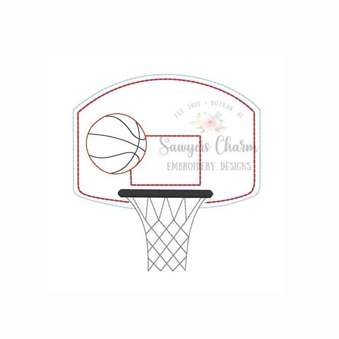 Vintage bean stitch basketball goal plate machine embroidery design file, Perfect for monogram, quick stitch, sports fan, game day, net