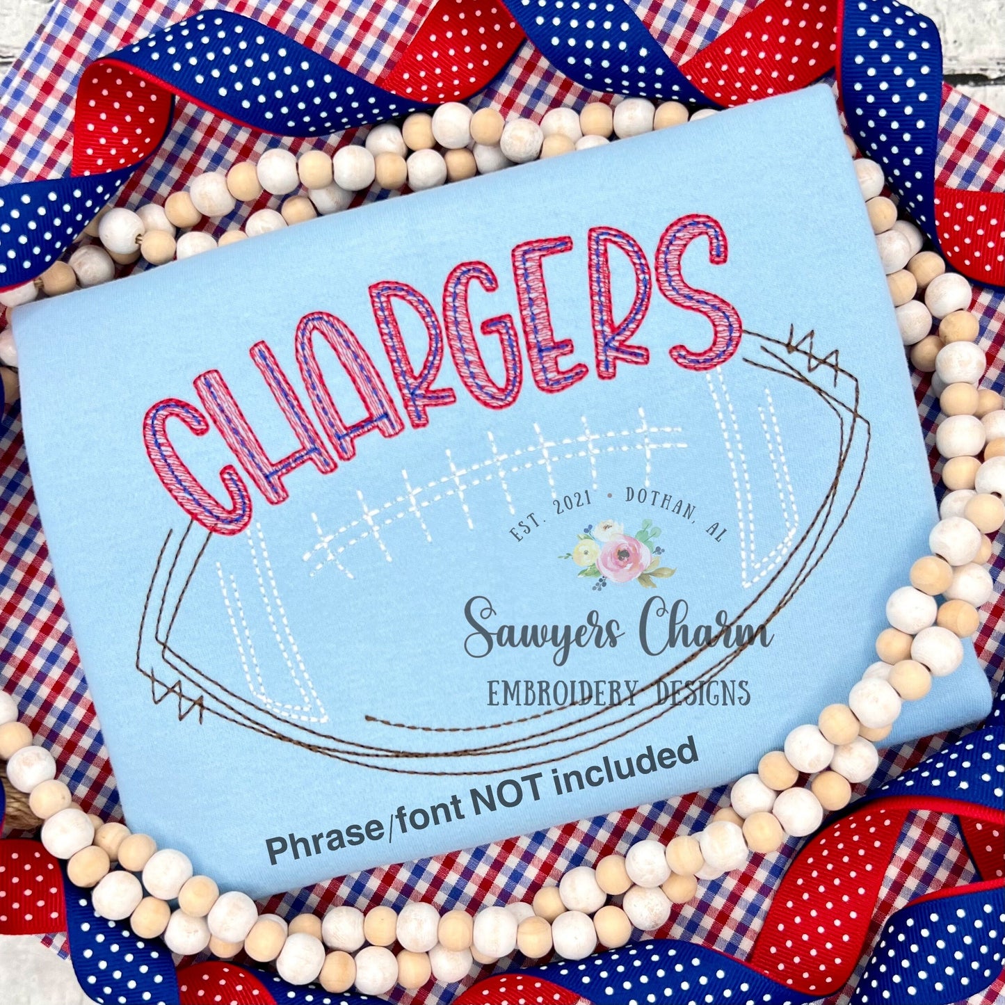 Squiggly scribble open football bean stitch machine embroidery design file, Perfect for monogram, quick stitch, fall, sports fan, game day