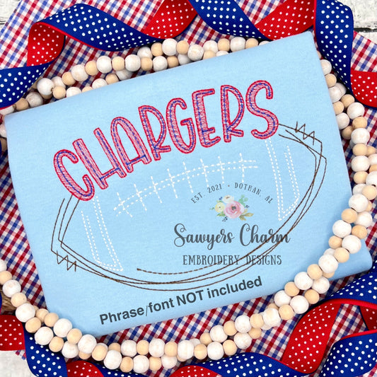 Squiggly scribble open football bean stitch machine embroidery design file, Perfect for monogram, quick stitch, fall, sports fan, game day