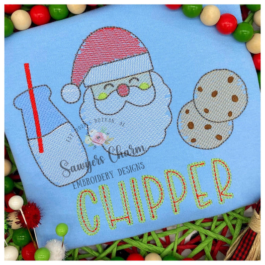 Santa Claus milk & cookies sketch stitch trio machine embroidery file, quick stitch, bean stitch, happy holidays, st. nick, Merry Christmas
