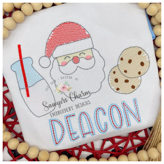 Santa Claus milk & cookies sketch stitch trio machine embroidery file, quick stitch, bean stitch, happy holidays, st. nick, Merry Christmas