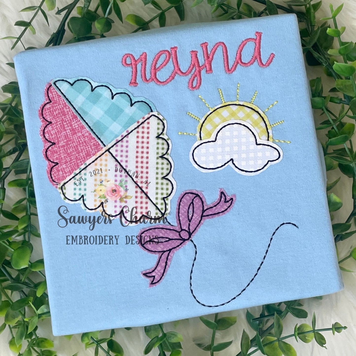 BUNDLE Scallop kite and bow with cloud and sunshine bean stitch/zig zag applique machine embroidery design file, quick stitch, summer spring