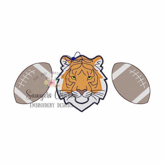 BUNDLE tiger & football trio, with/without bow sketch stitch machine embroidery design, college university, cheerleader sports fan, coquette