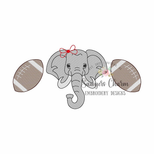 BUNDLE Elephant & football trio, with/without bow sketch stitch machine embroidery design, college university, cheerleader sports fan