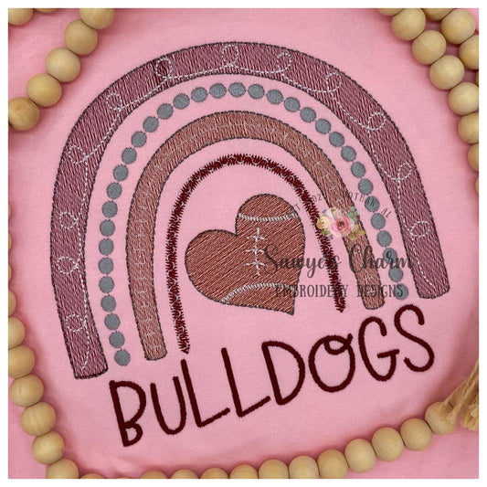 Football rainbow heart shaped ball sketch stitch machine embroidery design file, boho, fall, summer, football goal touchdown, bean stitch