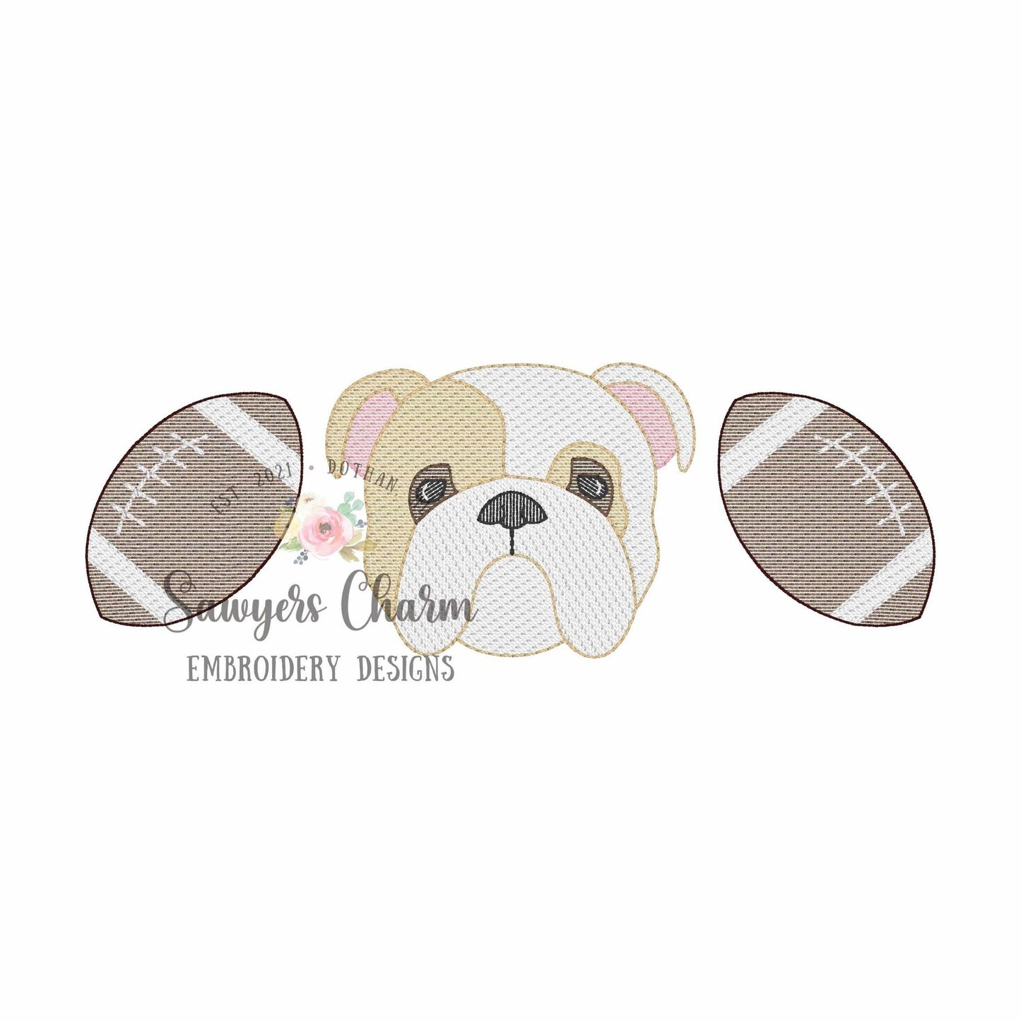 BUNDLE two color bulldog & football trio, with/without bow sketch stitch machine embroidery design, college university, cheerleader sports