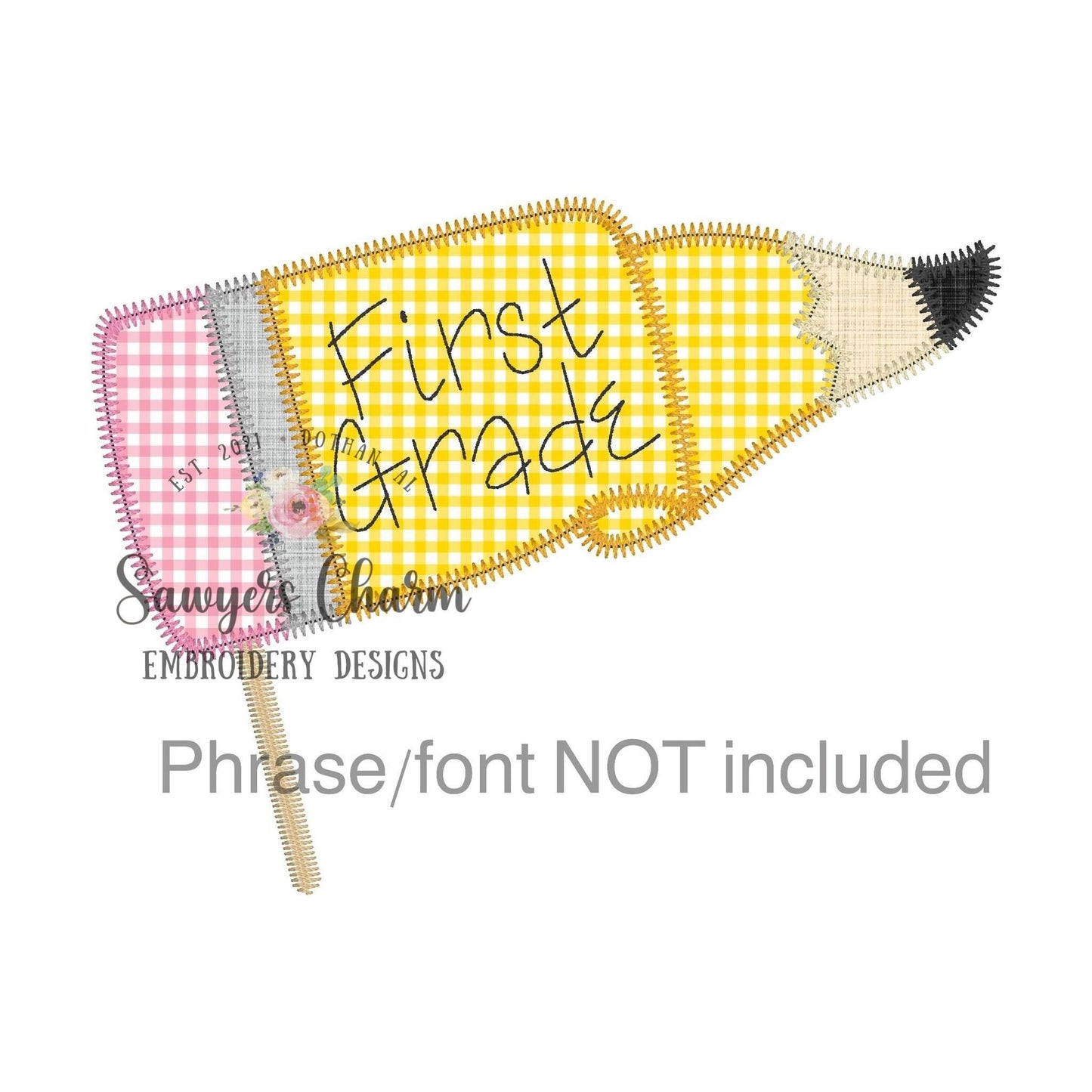 BUNDLE Back to school pencil pennant bean & zig zag stitch machine applique embroidery design file, banner, quick stitch, school supplies