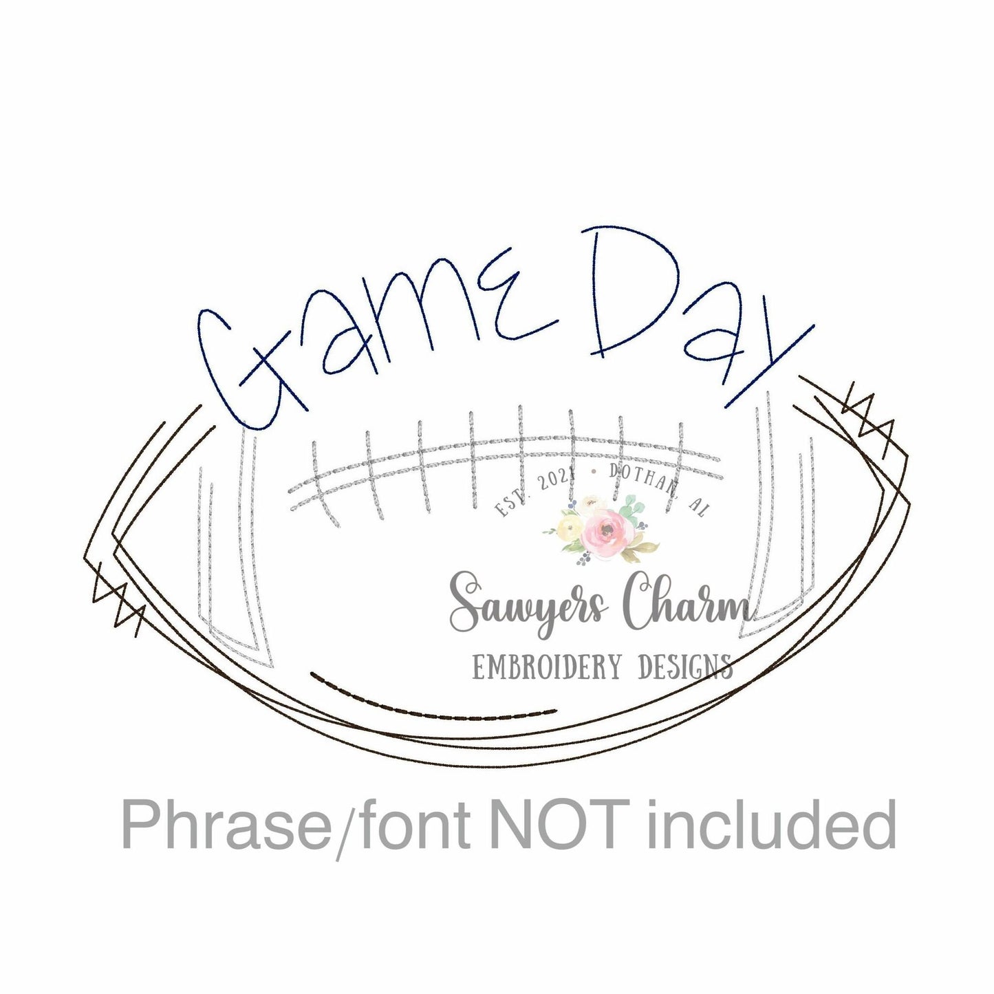 Squiggly scribble open football bean stitch machine embroidery design file, Perfect for monogram, quick stitch, fall, sports fan, game day