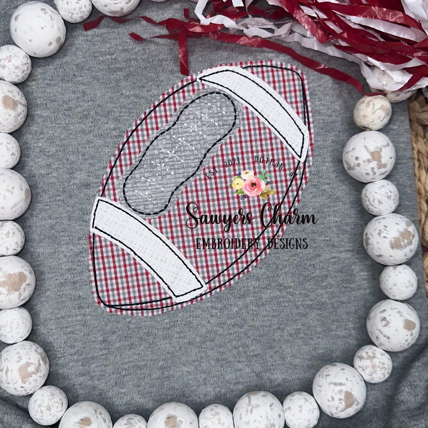 BUNDLE Football bean & zig zag stitch machine applique embroidery design, quick stitch, fall sports, college/high school, JV, varsity