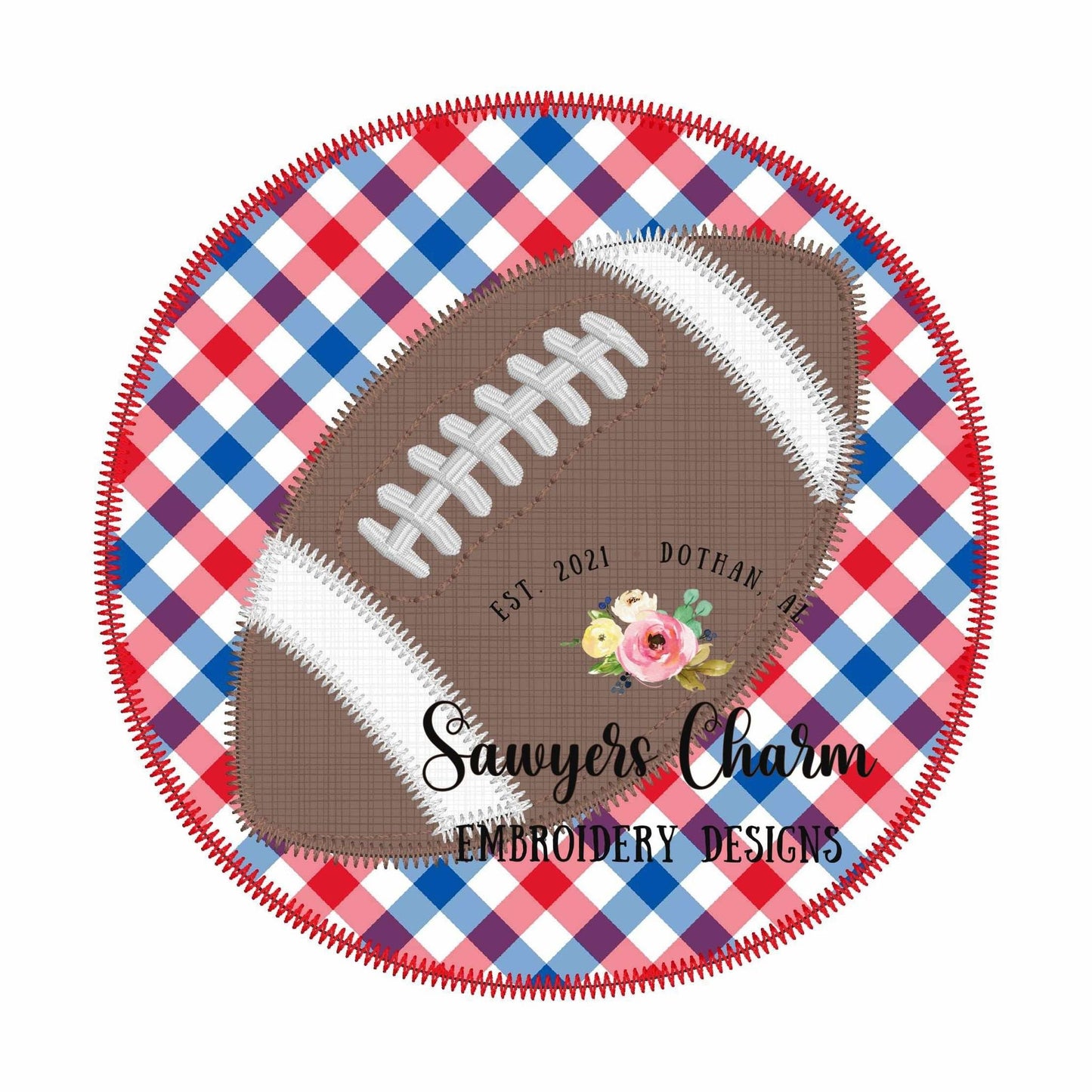 BUNDLE Football on circle patch bean & zig zag stitch machine applique embroidery design, quick stitch, fall sports, college/high school