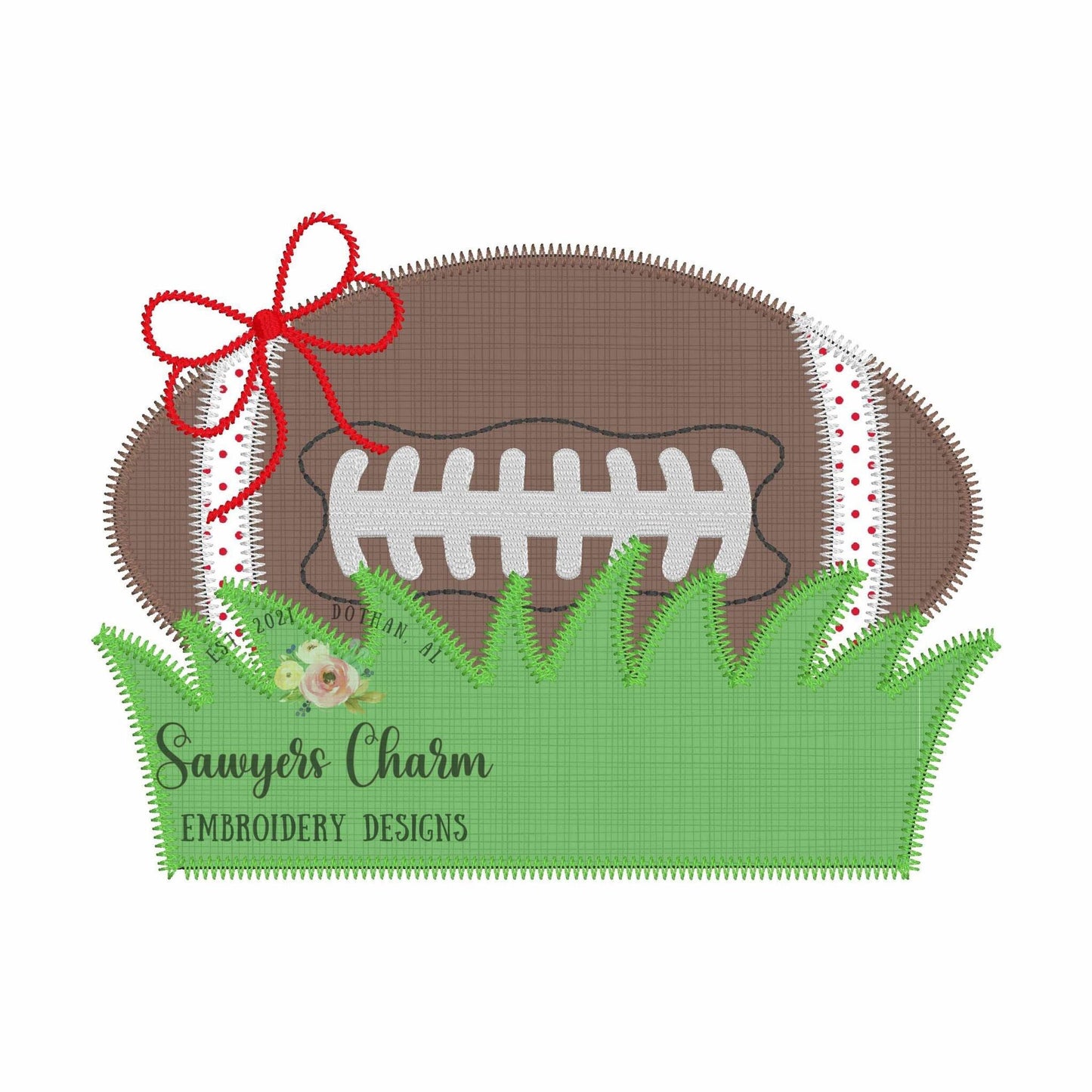 BUNDLE Football with grass name plate with/without bow, zig zag stitch machine applique embroidery design, quick stitch, fall sports