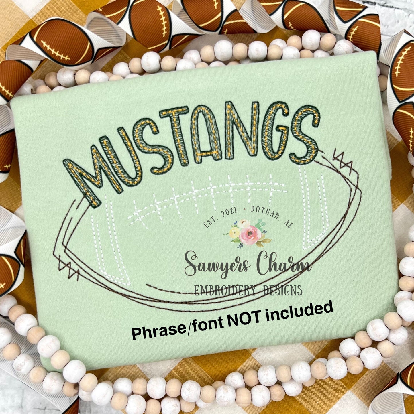 Squiggly scribble open football bean stitch machine embroidery design file, Perfect for monogram, quick stitch, fall, sports fan, game day