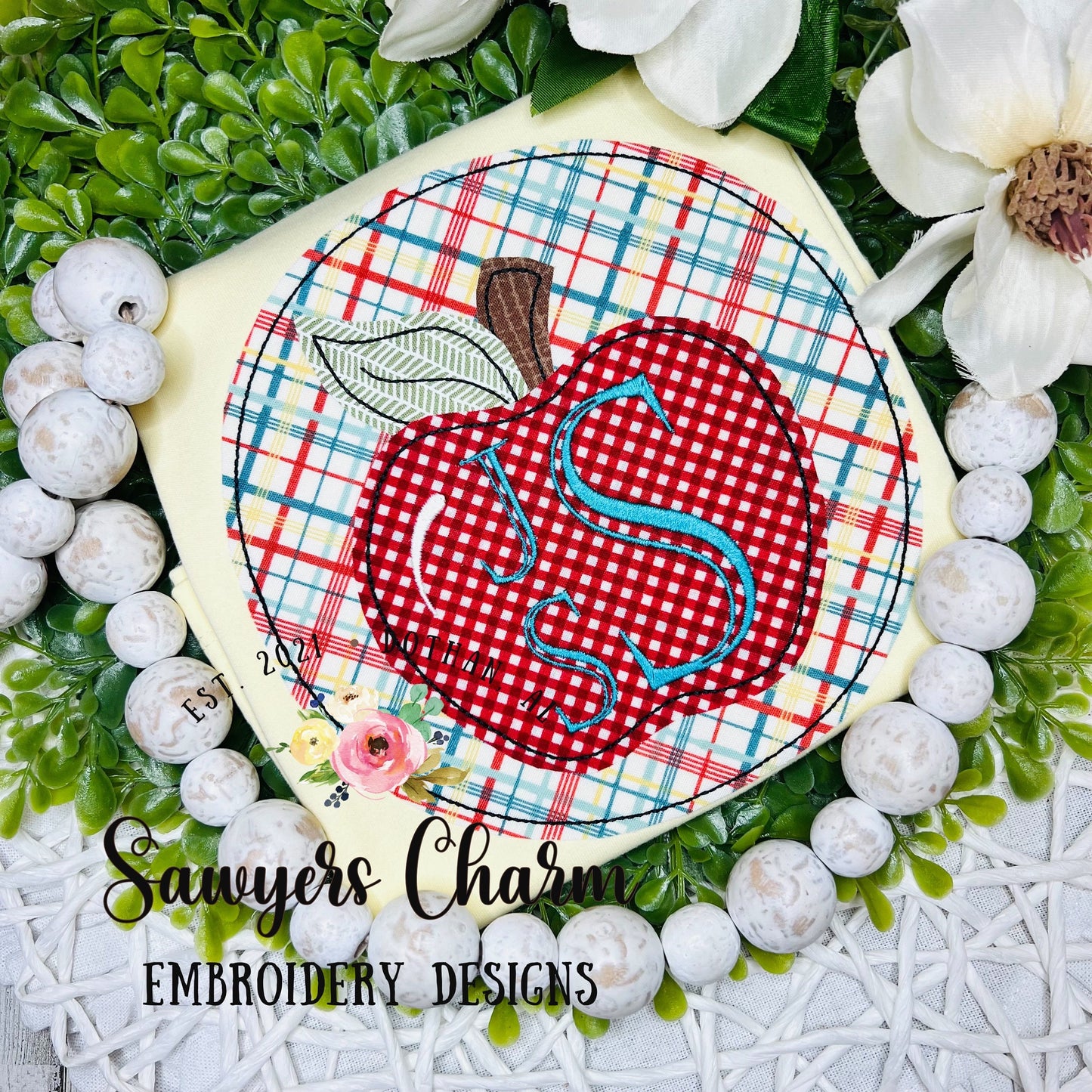 BUNDLE Apple in circle patch, bean & zig zag stitch applique machine embroidery design file, back to school, quick stitch