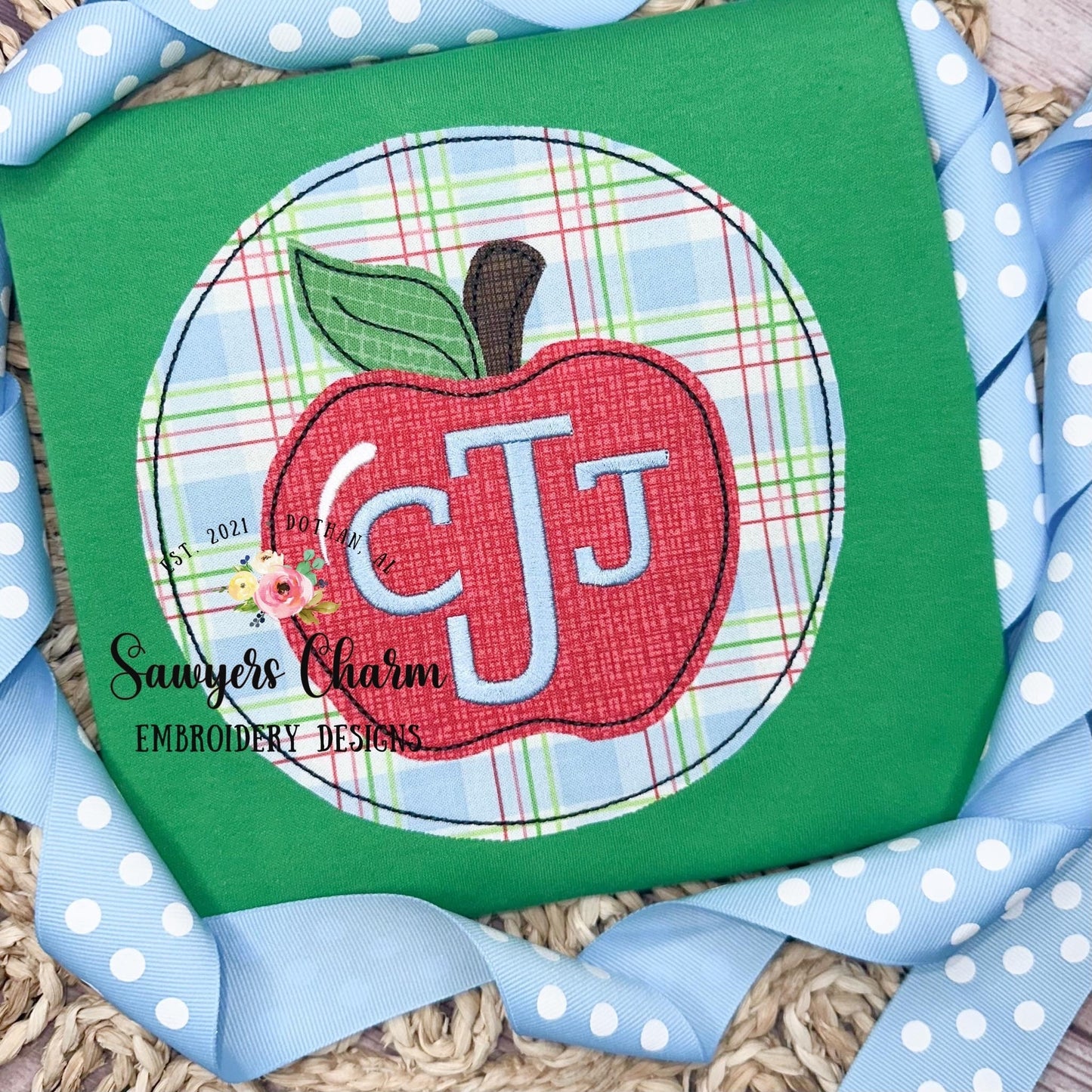 BUNDLE Apple in circle patch, bean & zig zag stitch applique machine embroidery design file, back to school, quick stitch