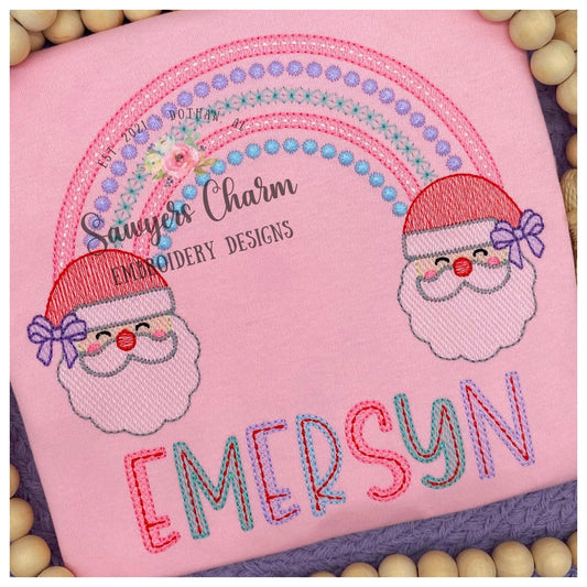 Santa Claus with bows rainbow sketch stitch machine embroidery design