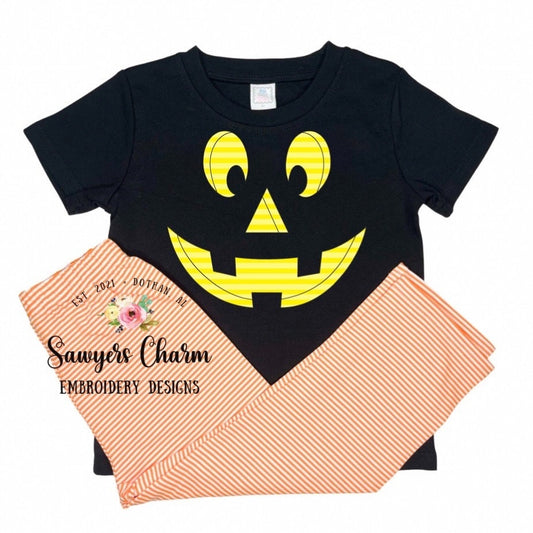 Halloween jackolantern face bean stitch machine applique embroidery design, quick stitch, fall pumpkin, trick or treating, spooky season