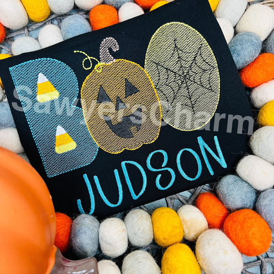 BUNDLE Halloween BOO jackolantern/candy corn/spiderweb with & without bow sketch stitch, machine embroidery design file, fall pumpkin