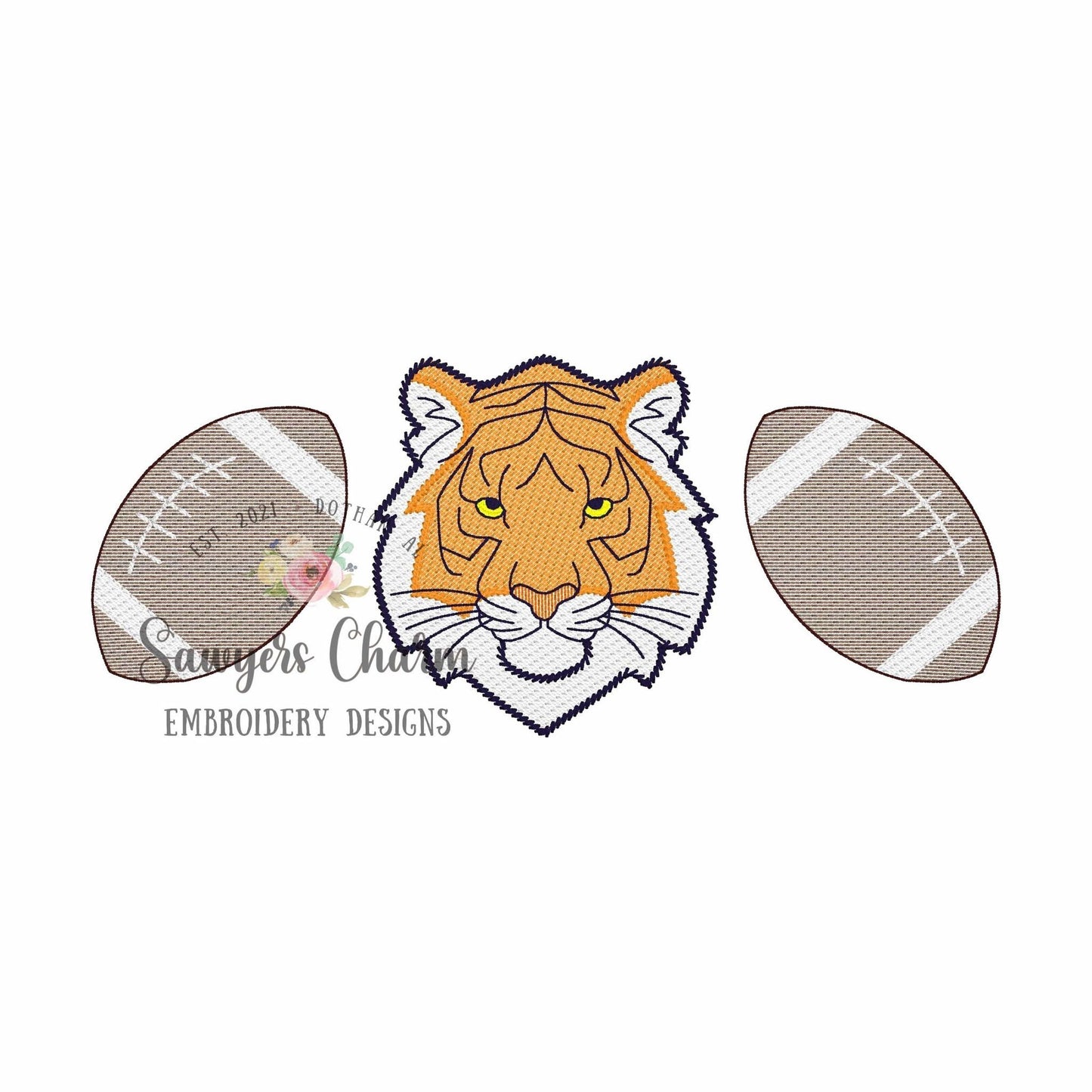 BUNDLE tiger & football trio, with/without bow sketch stitch machine embroidery design, college university, cheerleader sports fan, coquette
