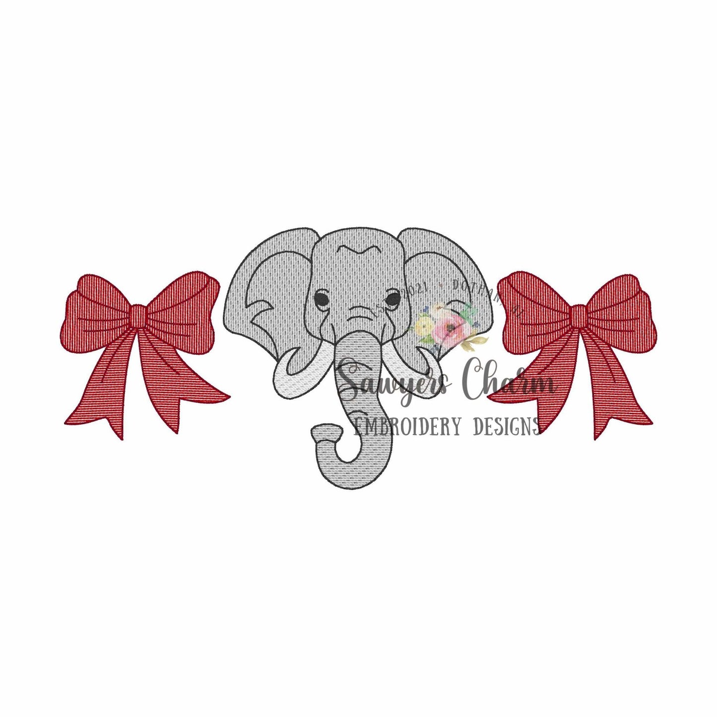 Coquette bows and elephant trio, sketch stitch machine embroidery design, college university, football cheerleader, cheerleading, sports fan