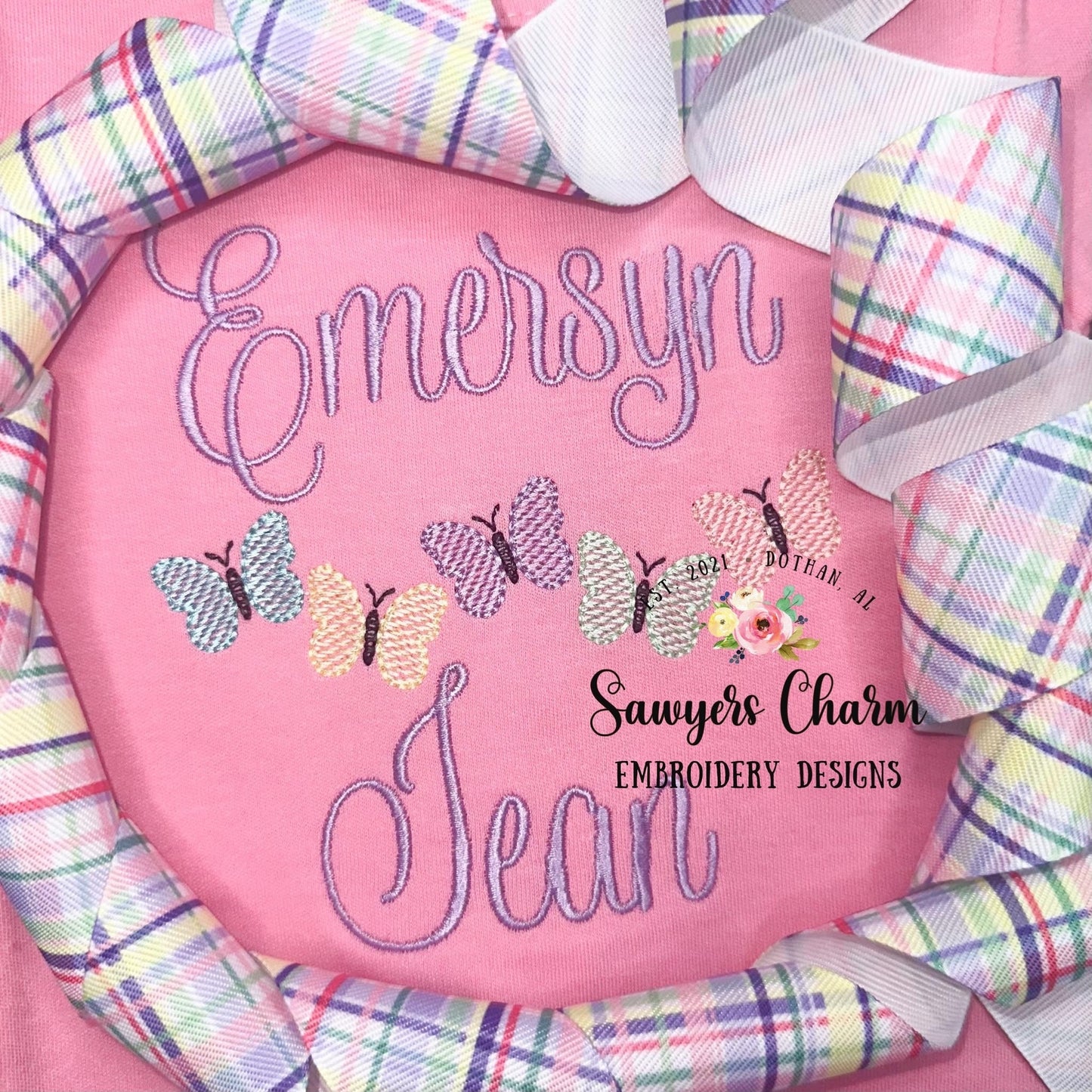 Row of butterflies sketch stitch machine embroidery design file, spring, summer, outdoors, insects, bugs, girl, quick stitch, bean stitch