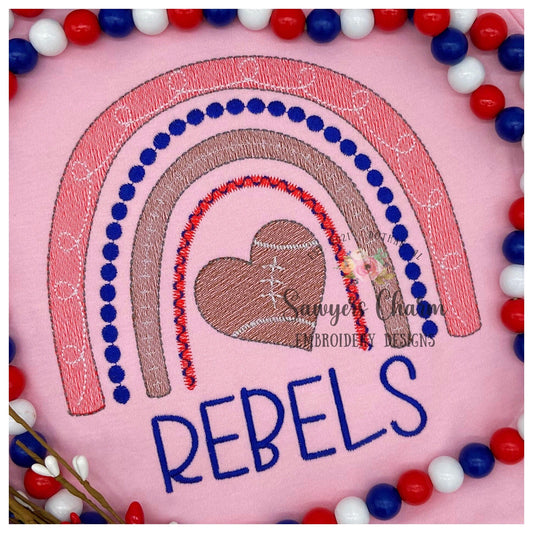 Football rainbow heart shaped ball sketch stitch machine embroidery design file, boho, fall, summer, football goal touchdown, bean stitch