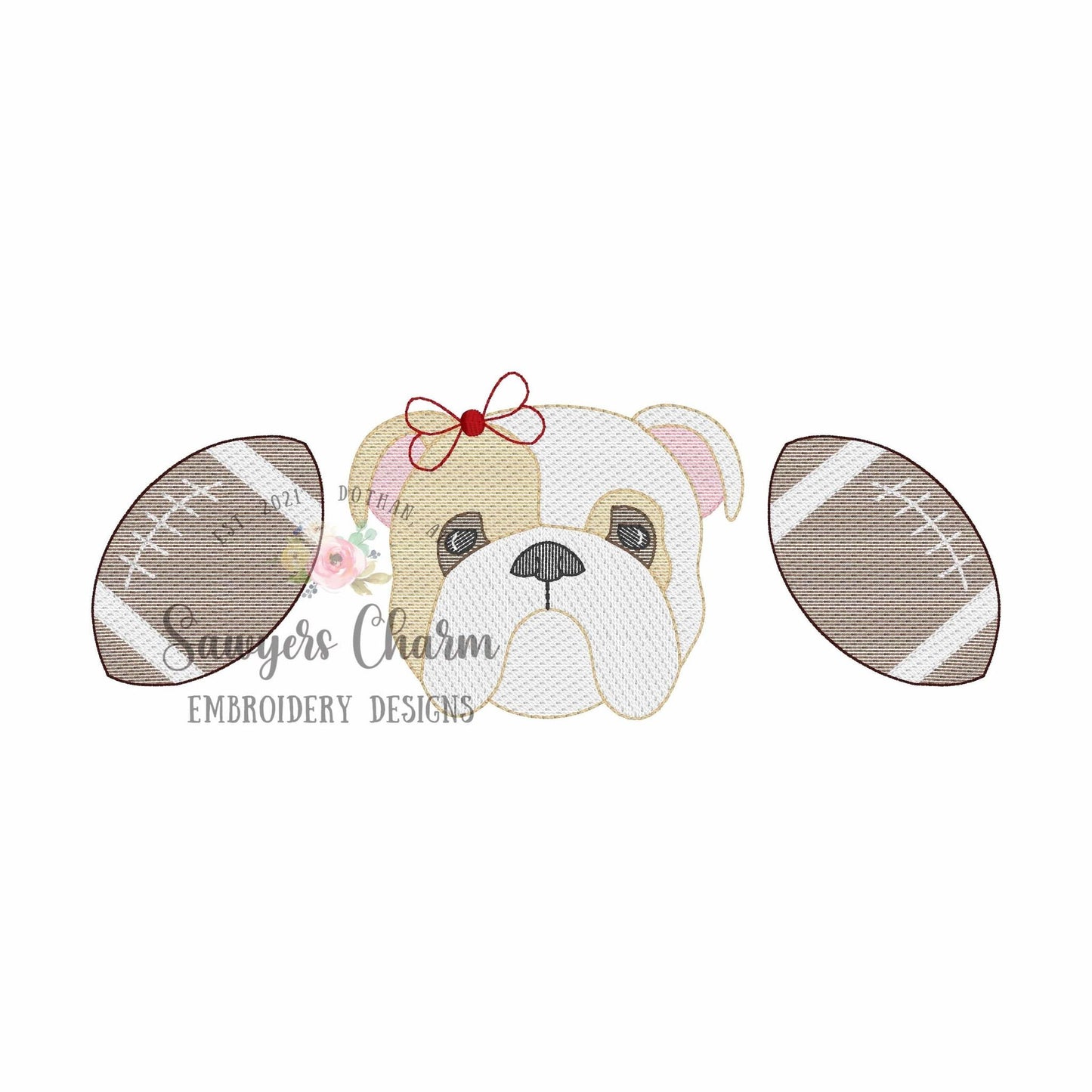 BUNDLE two color bulldog & football trio, with/without bow sketch stitch machine embroidery design, college university, cheerleader sports