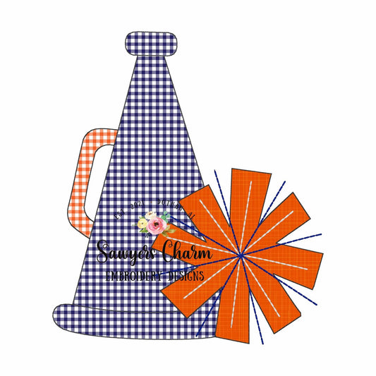 BUNDLE Megaphone with pompom bean & zigzag stitch machine applique embroidery design, fall football sports team, dance, fan, cheerleading