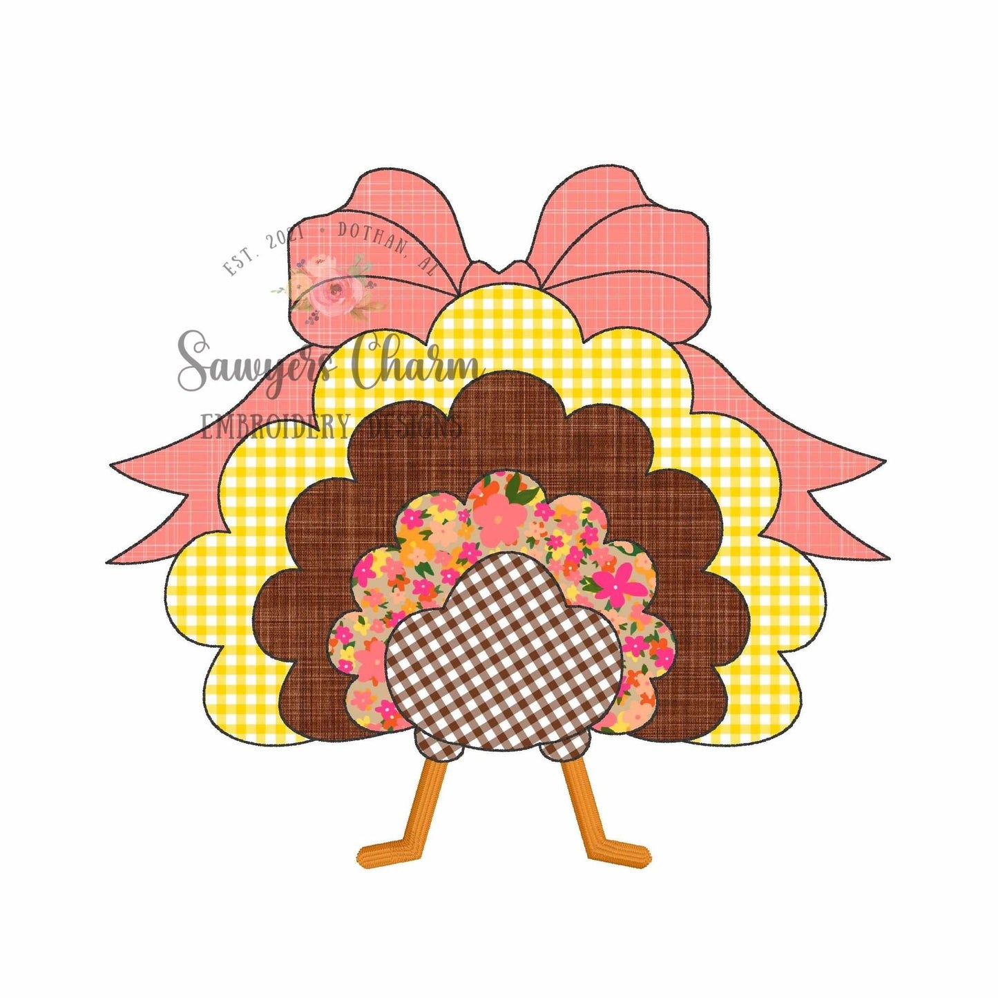 BUNDLE Turkey tail with bow bean & zig zag stitch machine applique embroidery design, fall, thanksgiving, quick stitch, coquette, feathers